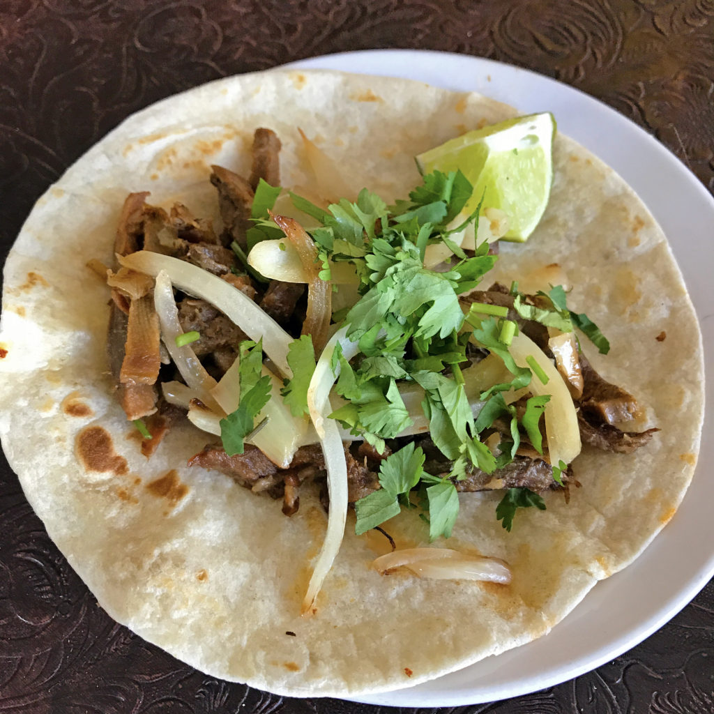 Las Gorditas’ lengua (beef tongue) taco.