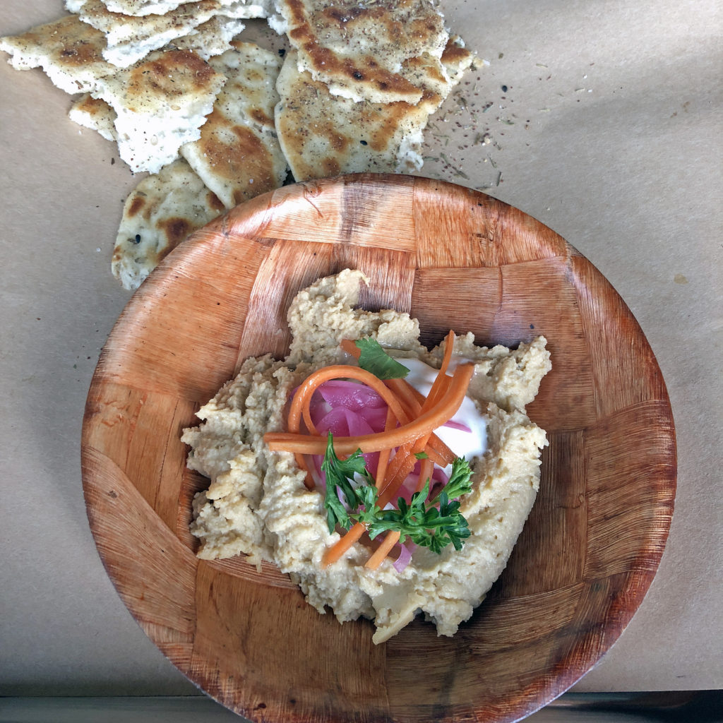 Pints & Union’s red lentil hummus with warm grilled herb-scented naan.