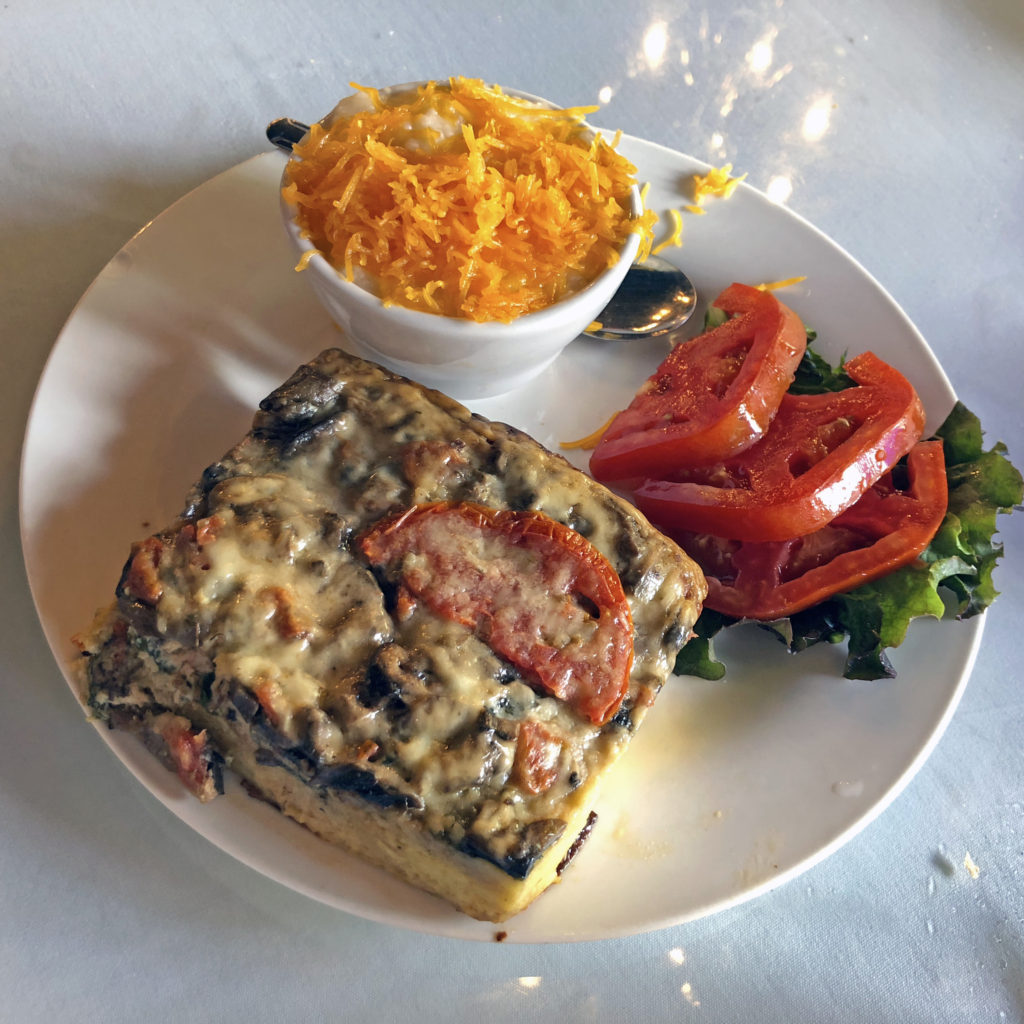 Strata alla Cucina, The Cafe’s take on strata, an old-school casserole based on a savory bread pudding.