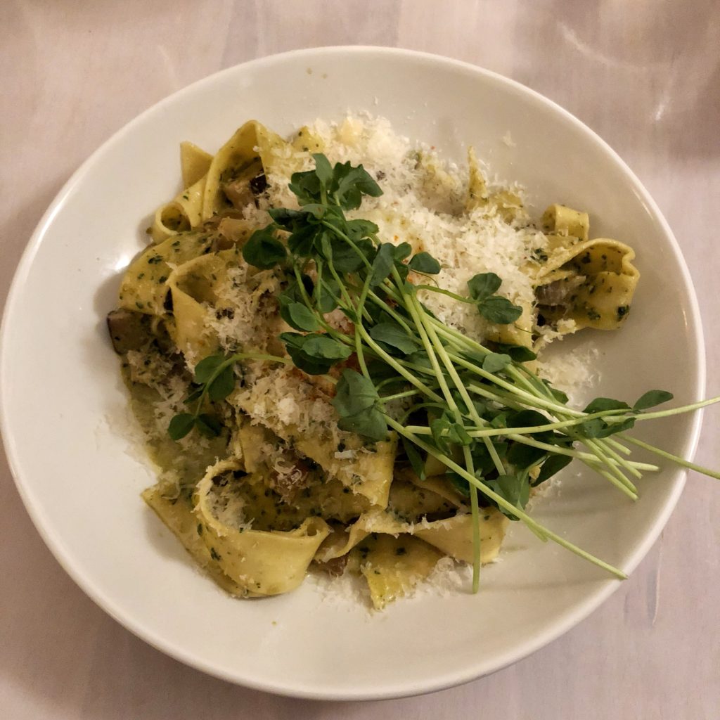 The Pine Room’s papardelle pasta with charred mushrooms and onions.