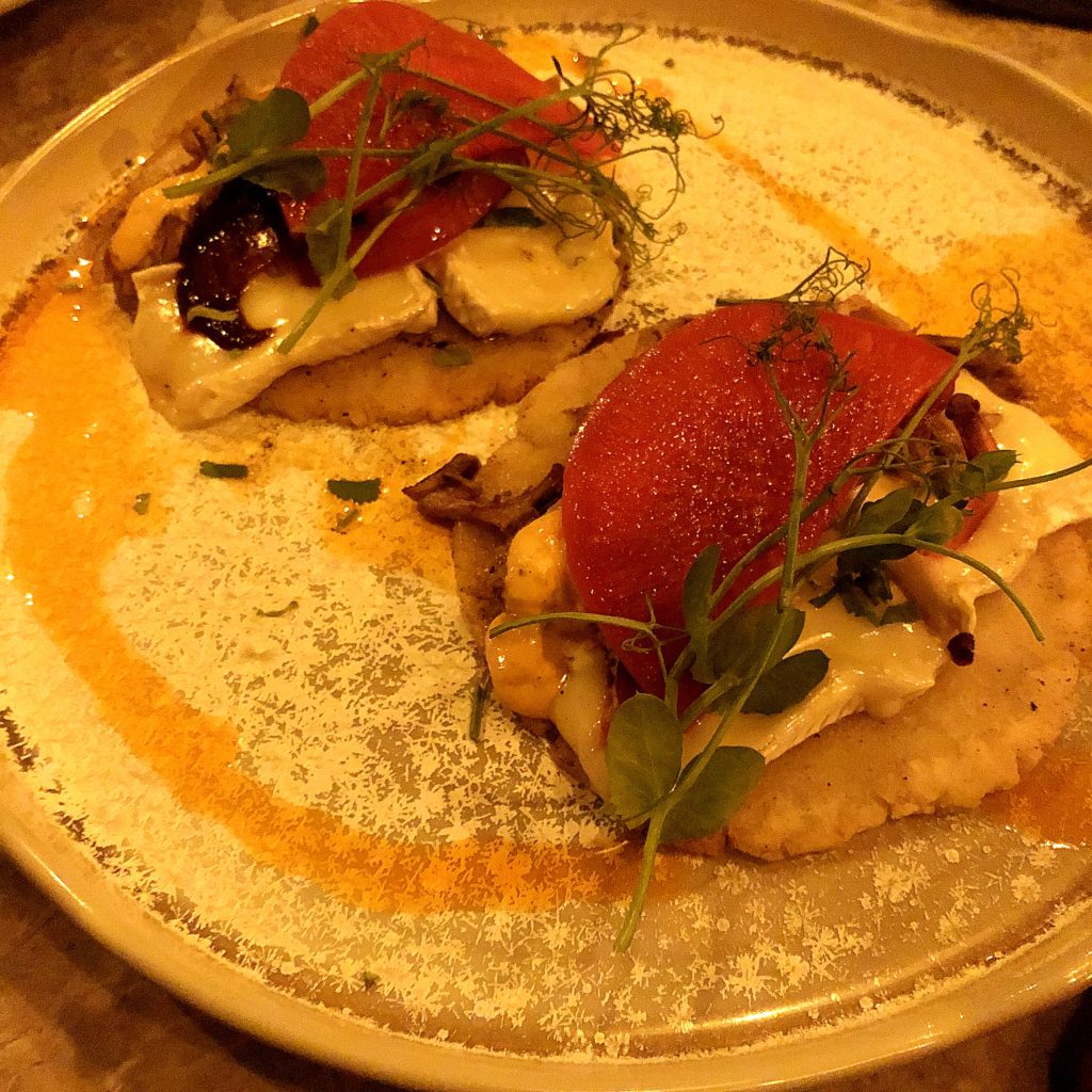 Sliced beets add color and flavor to duck tacos at Ostra.