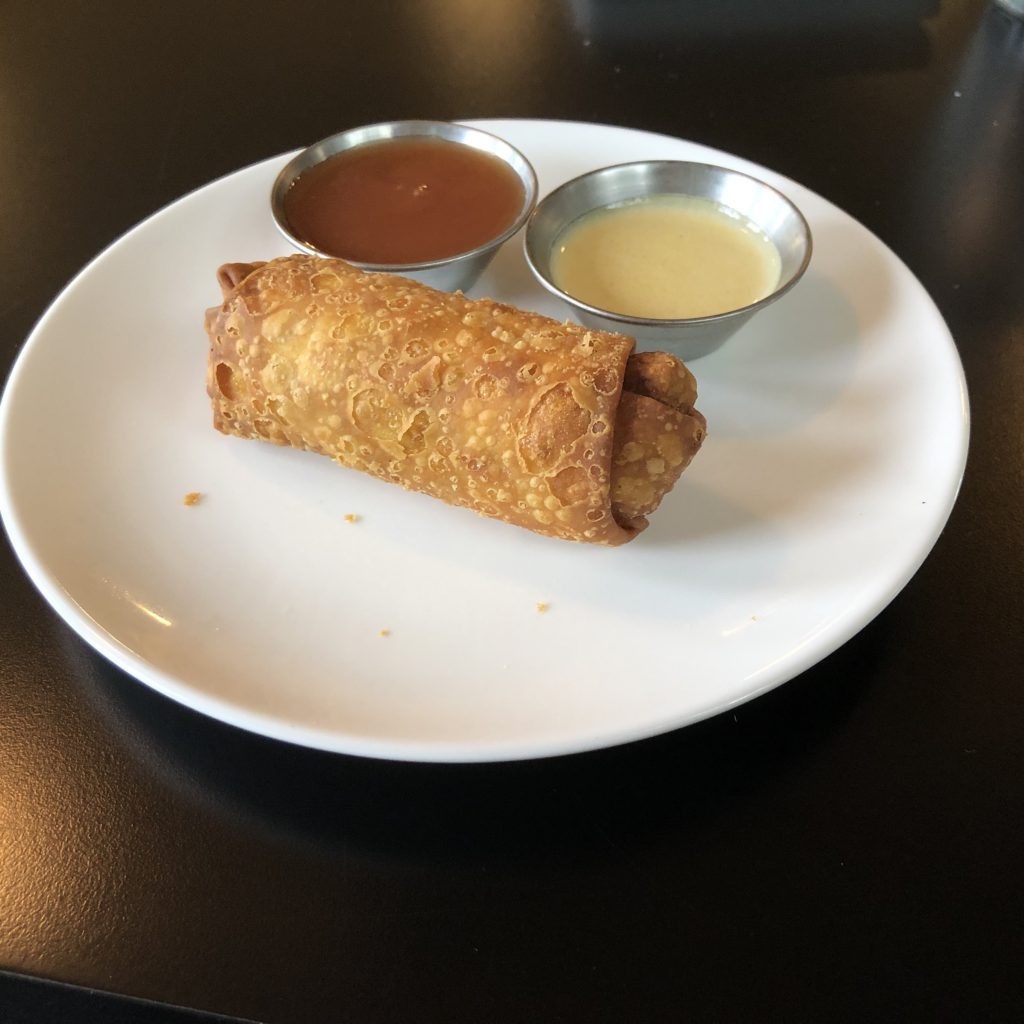 August Moon’s crisp spring roll with duck sauce and hot mustard.