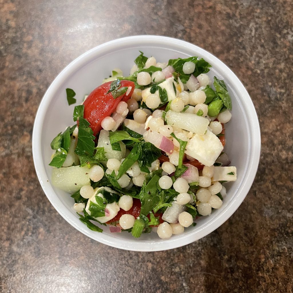 Maharaja salad is a winning mix of Israeli couscous, parsley, onion, feta cheese and more.