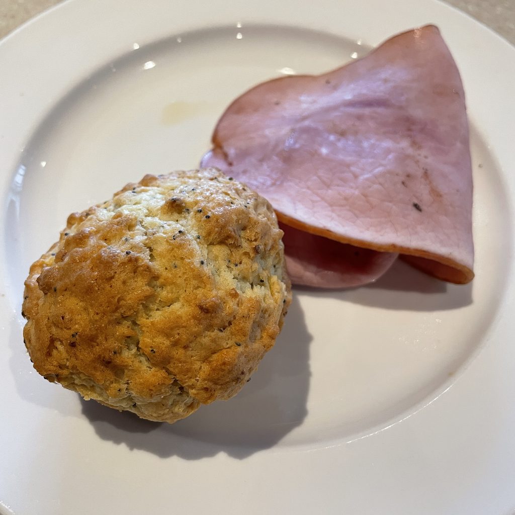 We're not sure Wild Eggs' everything muffin contains, well, everything, but it adds lots of poppy seeds and onion flavor to a crusty, tender muffin. Put a slice of tender ham on the side, and you don't really need more.